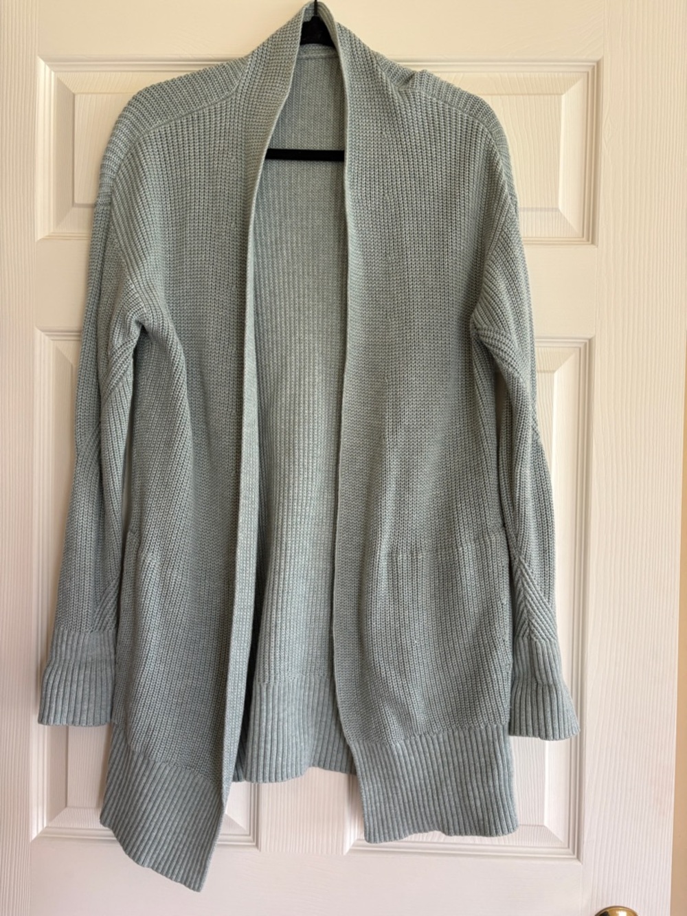 Open-Front Light Sage Knit Cardigan Sweater